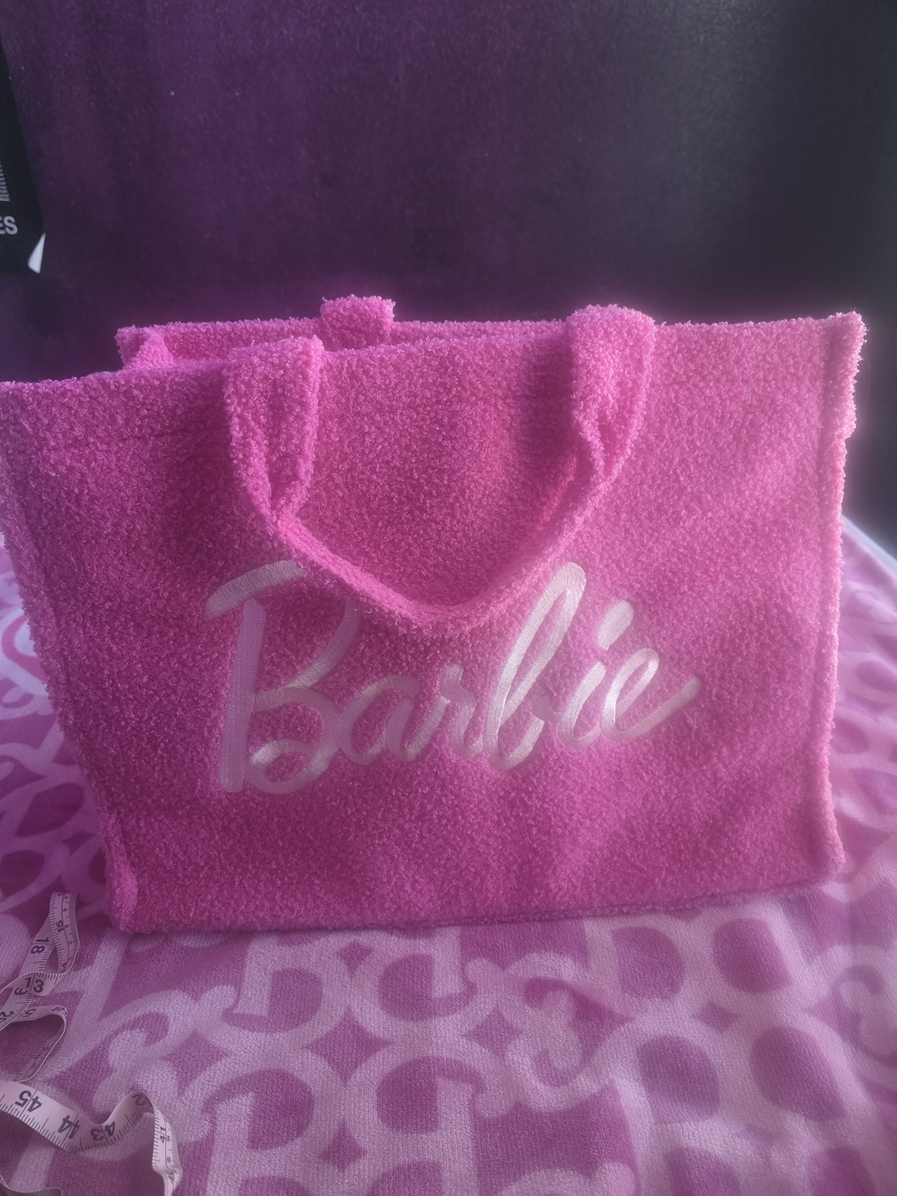 Barbie Hot Pink Sherpa Tote with White Logo